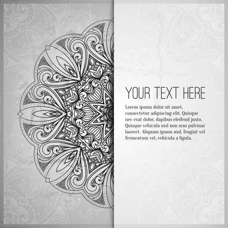 Vintage vector pattern. Hand drawn abstract background. Retro banner. Can be used as book cover, invitation, wedding card. Abstract floral border. Lace pattern. Royal design element. Silver texture.のイラスト素材