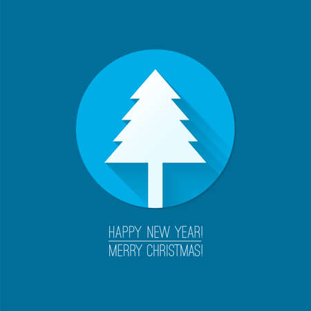 Flat design concepts for Merry Christmas and Happy New Year cards. "Christmas tree" flat icon. Trendy design idea for banner, sign, ad etc. Blue background. Vector illustration for web and print.のイラスト素材