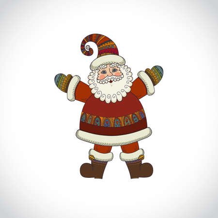 Vector Santa Claus isolated on white background. Hand drawn design. Xmas icon. Vector holiday illustration can be used for Greeting Card, Holiday Invitation, Poster, Flyer.のイラスト素材