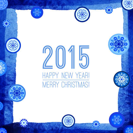 Happy New Year and Merry Christmas 2015 Greeting Card design. Blue winter background with snowflakes. Xmas border.  Abstract design with snowflakes. Vector illustration abstract Christmas Background.のイラスト素材