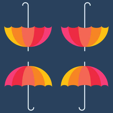 Vector umbrellas. Abstract seamless pattern design. Colorful banner. Vector illustration. Autumn background. Rainbow color umbrellas on blue background. Autumn season design concept.のイラスト素材