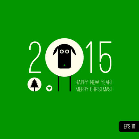 Christmas greeting type design with 2015 chinese horoscope symbol of the year, christmas tree and heart icons - holidays vector illustrationのイラスト素材