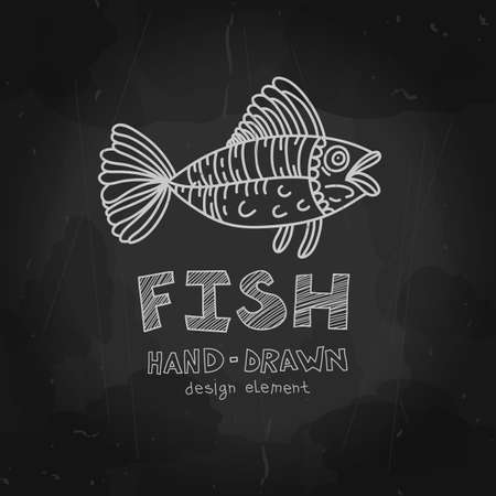 Vintage Fishing Label and Stamp. Hand drawn design element in chalkboard style. Vector illustration.のイラスト素材