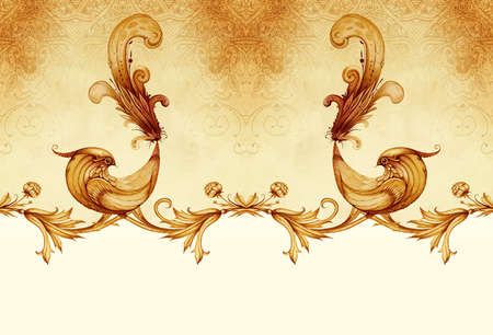 Vintage pattern wallpaper. Birds and Flowers on white backgroundの写真素材