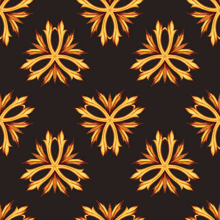Gold and black luxury retro style seamless pattern background. Floral hipster ornament. Leaved and foliage design elements for web and print.のイラスト素材