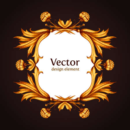 Luxury vintage victorian frame. Royal gold and black wedding card or invitation, poster, banner, template, wine sticker. Chocolate, coffee or tea packaging. Retro style flourish vector illustration.のイラスト素材