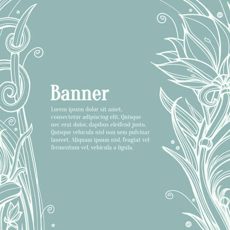 Lotus flower art. Lotus flower design template. Hand-Painted Line Drawing Flower Background Vector. Vintage invitation card. Floral background.のイラスト素材