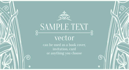 Blue design template with flowers and lace ornament. Vector wedding card with text area. Design template for printing and web. Horizontal vector banner. White and blue abstract background.のイラスト素材