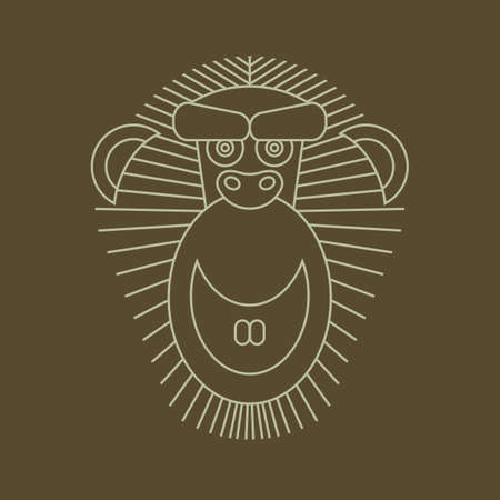 Year of the Monkey: Chinese Zodiac Sign for 2016. Vector Animal Sign: Monkey. Art deco vintage classic monochrome luxury geometric Chinese Astrology symbol.のイラスト素材