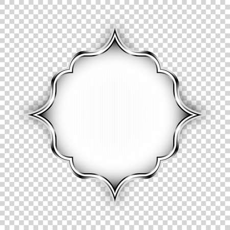 Vector silver shape, decorative art design element. Islamic ornamental floral label with lights and shadow isolated on transparent background, Old style realistic icon< graphic banner design element.のイラスト素材
