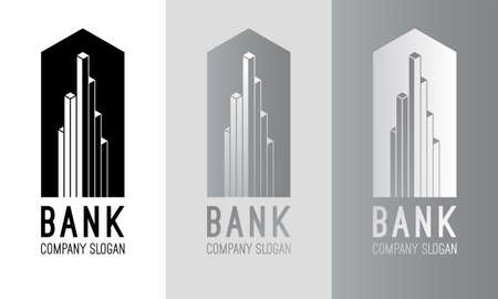 Vector bank logo design. Silver bank logo. Black and white bank logotype. Bank sign. Bank symbol. Bank building vector emblem. Modern emblem for your business. Line logo Abstract finance concept.のイラスト素材