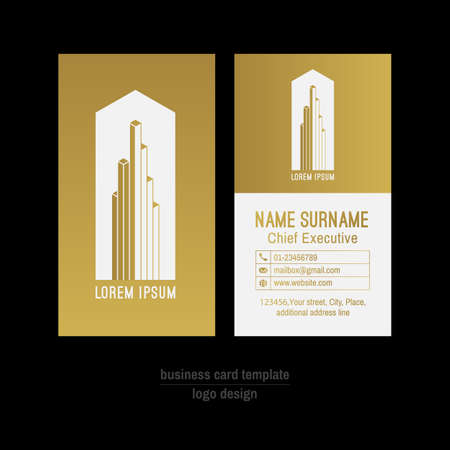 Abstract vector business card template. Gold and white business card design. Gold corporate business card background. Modern business card with abstract logo. Successful businessman business card.のイラスト素材