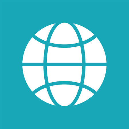 Vector blue and white globe icon. Global design concept. Globe symbol for web, print. Vector globe icon design element. Flat earth. Globe logo. Globe sign, symbol for apps design. Vector illustration.のイラスト素材