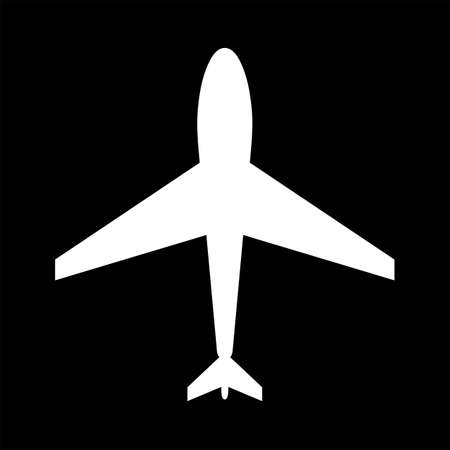 Black and white web icon of plane. Airport icon, plane shape. Plane icon, shape, label, symbol. Graphic vector element. Vector design element for logo, web and print.のイラスト素材