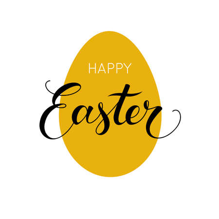 Happy easter egg background. Golden shape and lettering. Vector illustration.のイラスト素材