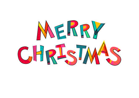 Merry Christmas text. Typography for card, poster, invitation or t-shirt. Lettering design, vibrant color letters isolated on white background.のイラスト素材