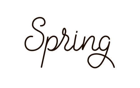 Vector black and white spring lettering on minimal trendy flat style. Linear design element....