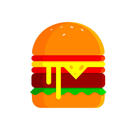 Burger icon vector logo, cheeseburger symbol. Fast food cartoon style pictogram, vector illustration for menu, emblem and packaging design. EPS 10の写真素材