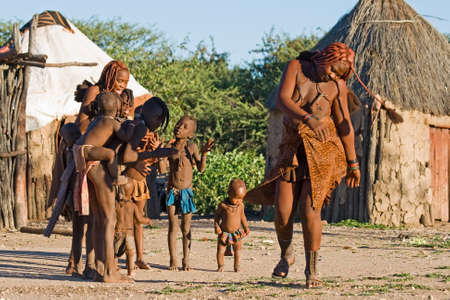 Himba people perform traditional dance in namibian villageのeditorial素材