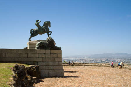 CAPE TOWN, SOUTH AFRICA - FEBRUARY 15, 2015: Unidentified people enjoy the Rhodes Memorial and the view over Cape Town, South Africa.のeditorial素材