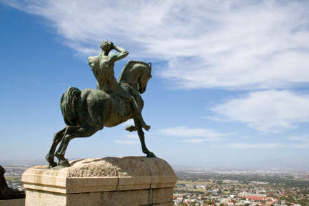 Bronze statue of a horseman, Rhodes Memorial in Cape Town.の写真素材