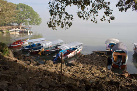 BARHIR DAR, ETHIOPIA - FEBRUARY 26, 2010: Boats anchor at the shore at Lake Tana.のeditorial素材