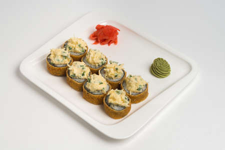 Japanese food roll maki on white background.の写真素材