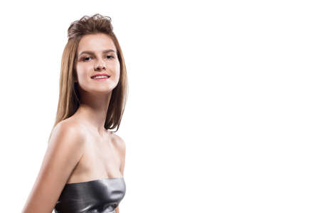 Potrtrait of young adult woman with clean fresh skin - isolated on white
