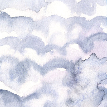 watercolor background, paster grey blue sky with clouds backdrop, heaven design templateの写真素材