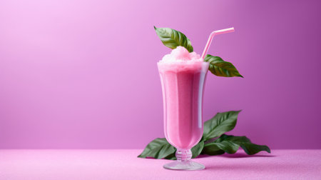 A tropical pink slushy on a vibrant purple background, a refreshing and frosty drink for summerの素材
