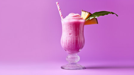 Vibrant tropical pink slushy on a purple background, a refreshing and colorful frozen beverageの素材