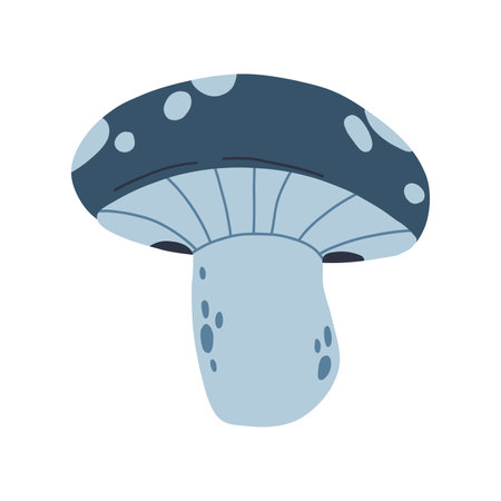 A whimsical illustration of a blue mushroom with a speckled cap and a sturdy stem, showcasing a playful and stylized design. Perfect for nature-themed, fantasy, or botanical projects.のイラスト素材