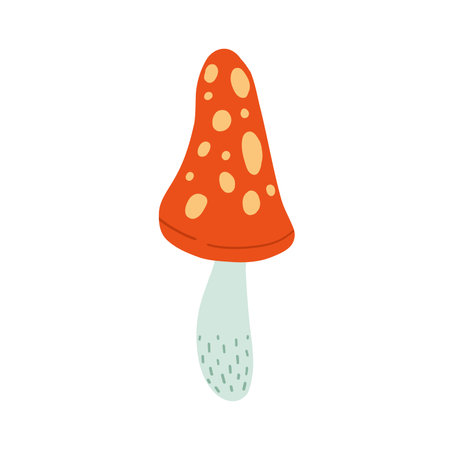 Charming red toadstool mushroom with a whimsical, magical vibe. Perfect for woodland, fairy tale, or fantasy-themed visuals with a playful autumnal elementのイラスト素材