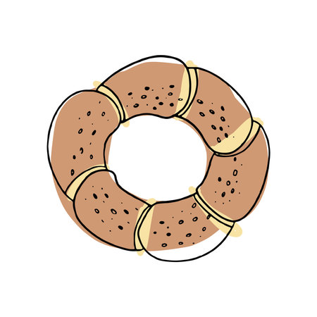 Traditional Turkish sesame-covered simit bagel design, emphasizing street food culture. Perfect for...