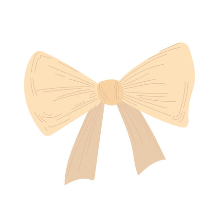 Handdrawn beige ribbon bow with soft fabric texture, perfect for gift wrap, wedding decor, or elegant craft design. Neutral tones for vintage-inspired stylingのイラスト素材