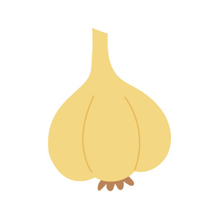 Minimal garlic bulb in soft yellow, ideal for culinary websites, spice labels, or organic farm-themed visuals promoting herbal health benefitsのイラスト素材