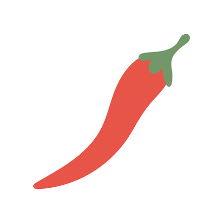 Spicy red chili pepper with a green stem and curved shape in a bold minimalist style, perfect for recipe graphics, flavor icons, and zesty cooking illustrationsのイラスト素材