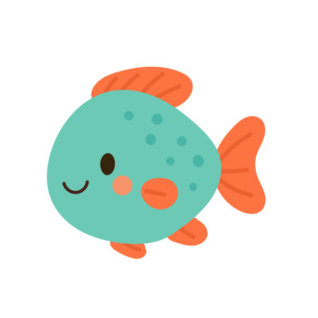Turquoise fish with orange fins and playful spots, perfect for colorful sea designs and cheerful children contentのイラスト素材