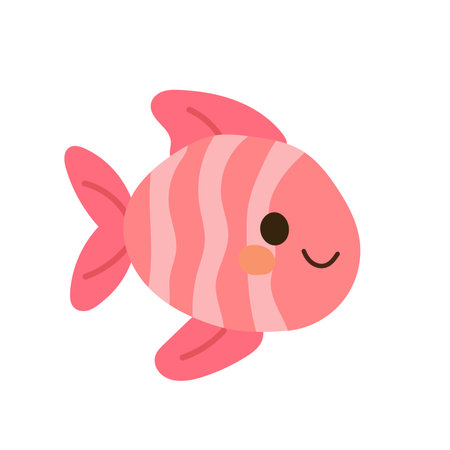 Smiling pink fish with soft stripes and round cheeks, designed for sweet aquarium illustrations and whimsical sea-themed artのイラスト素材