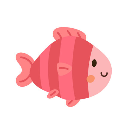 Cute pink cartoon fish with bold stripes, soft cheeks, and rounded fins swimming in a tropical sea. Perfect for children marine illustrations and designのイラスト素材