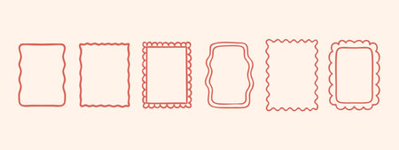 Whimsical squiggly rectangular doodle borders with curve outlines and fun corners. Ideal for planner templates, invites, or school worksheets.のイラスト素材