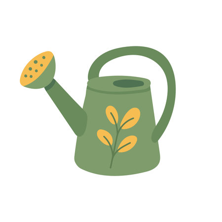 Green watering can illustration representing plant care routines, outdoor gardening activities, and sustainable home hobbiesのイラスト素材