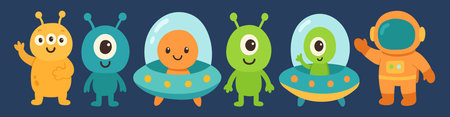 Alien cute monster with vector cartoon character for set funny halloween. Illustration isolated...