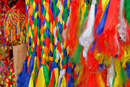 Colorful scarfs in a local market in Lhasa, Tibet.の写真素材
