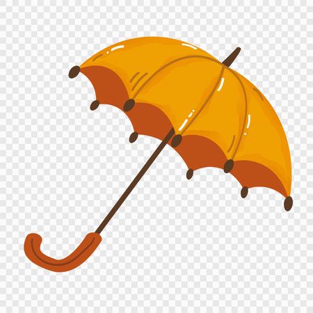 Cute yellow and brown autumn umbrella with transparent background. Good for stickers, textile prints, stamps, cards, banners, decorationsのイラスト素材