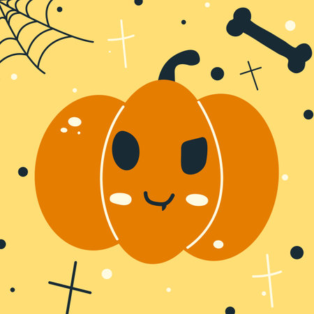 Cunning pumpkin, cute, Halloween illustration, sticker Vector illustration in flat style.のイラスト素材