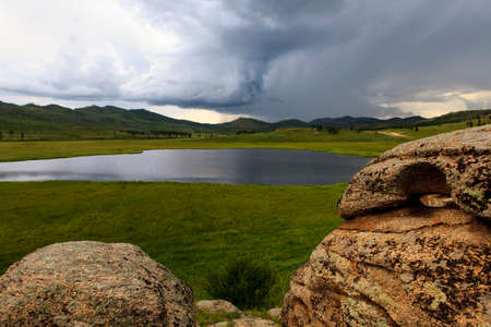The lakes in Mongolia are distributed unevenly across the country.の写真素材