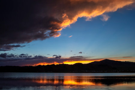 The lakes in Mongolia are distributed unevenly across the country.の写真素材
