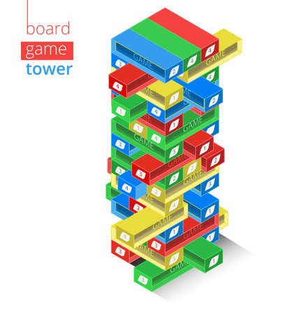 Isometric Tower Made With Colored Cubes. Board Game, Made In Vectorsのイラスト素材