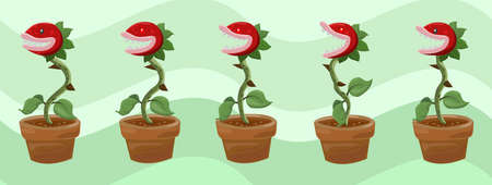 Sprites Of A Carnivorous Plant On A Pot That Opens Its Mouthのイラスト素材